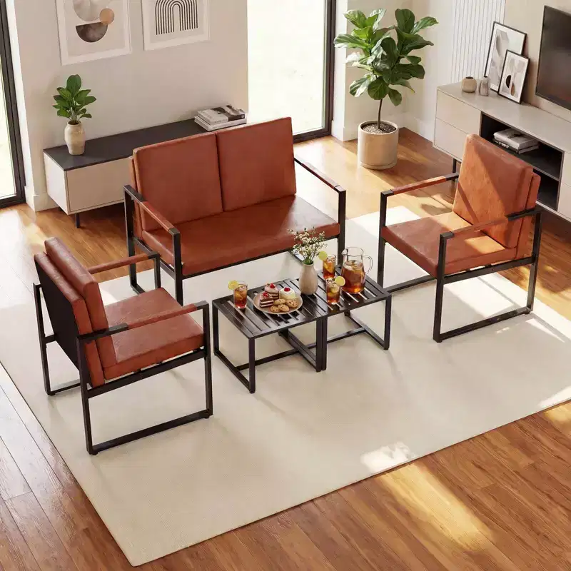 Costway Modern Loveseat Sofa,2-Seater Sofa with Solid Metal Frame & Removable Back Cushions Brown/Gray + Black