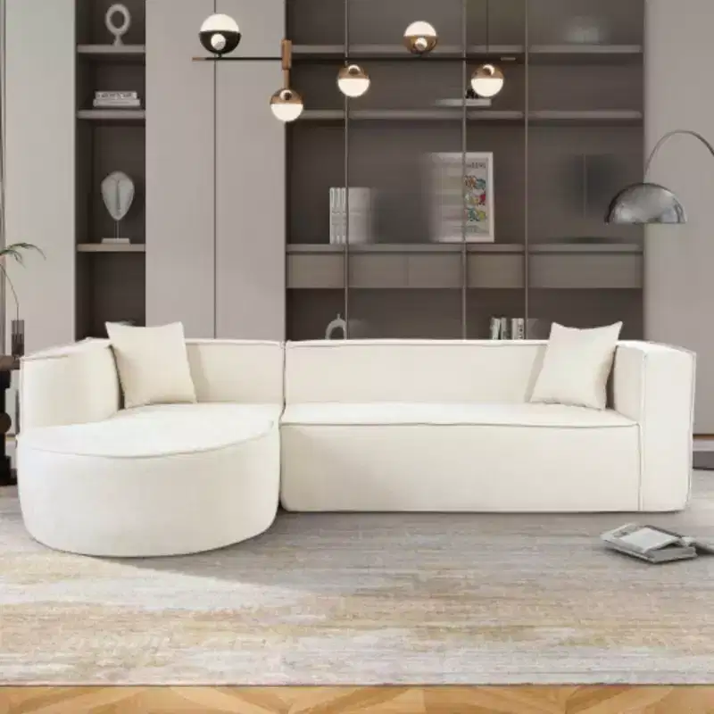 Modern L-shaped sectional sofa with sponge filling, elegant curve, chenille fabric, 2 pillows, for LR/Study.