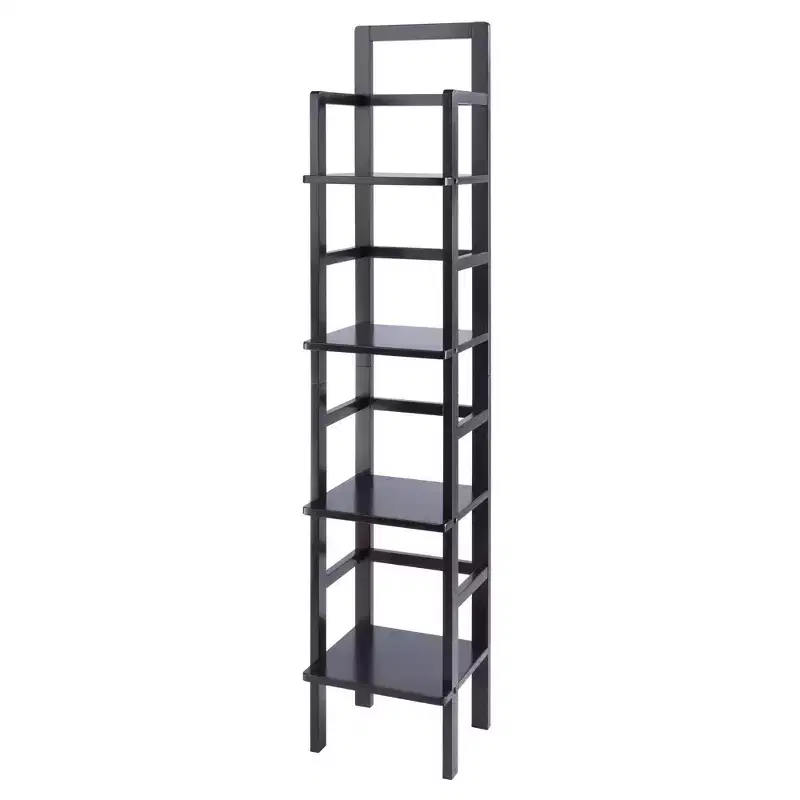 Narrow Baker's Rack Coffee - 4-Tier Storage, Lacquered Wood Finish, Fixed Shelves
