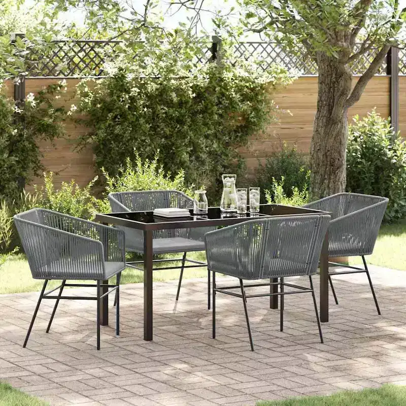 vidaXL Garden Dining Set with Cushion 5 pcs Grey Powder-Coated Steel