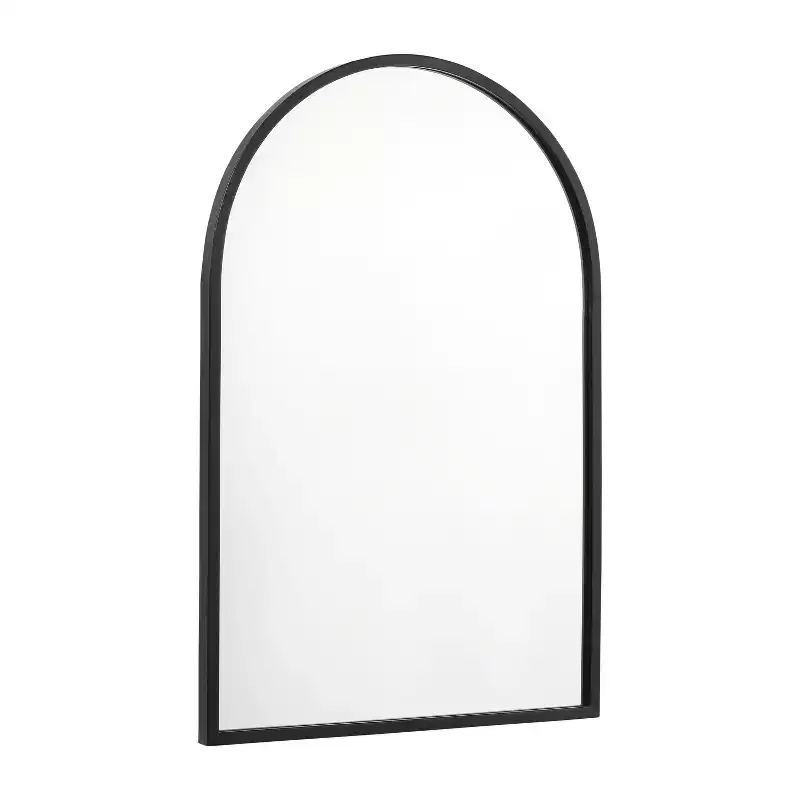 Arched Metal Framed Wall Mirror - 30x20 Inch, Modern Silver