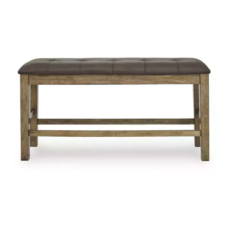 Signature Design by Ashley Vallister Counter Height Upholstered Dining Bench, Faux Leather Seat, Light Brown Finish