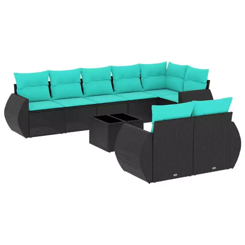 vidaXL 9 Piece Patio Sofa Set with Cushions Black Poly Rattan