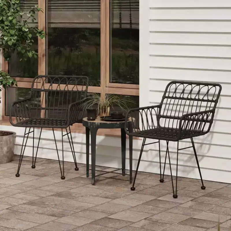 vidaXL Garden Chairs Set of 2 with Armrests, PE Rattan