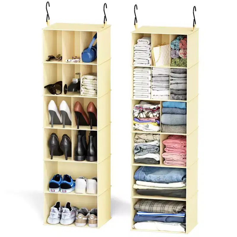 2-Pack Hanging Closet Organizer with Dividers, 24 Compartments