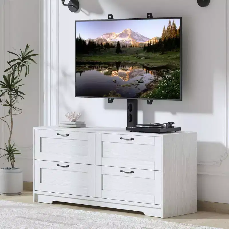 TV Stand with Mount and 4 Drawers Storage for 32/45/55/65/75/80 Inch Tv. Entertainment Center for Bedroom. Living Room. Wood Media Console Tables