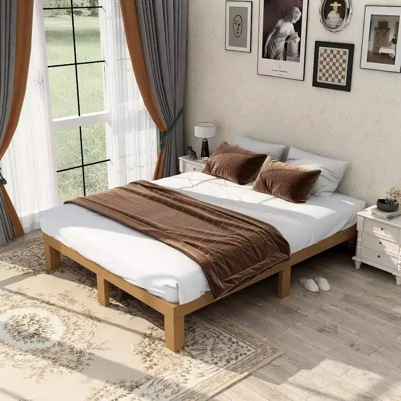 Solid Wood Platform Bed Queen Size with Wood Slat Support & Underbed Storage