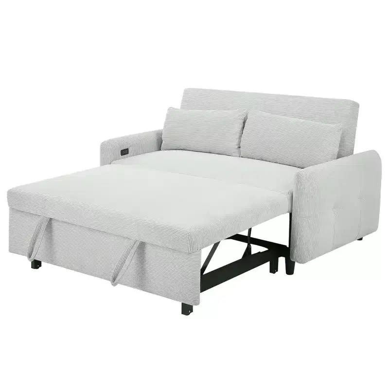 Multi-Angle Reclining Soft Corduroy Sofa Bed,3-Position Adjustable Backrest with USB Ports