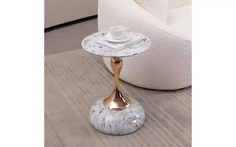 Mermaid Tail Pedestal Round Side Table, Anti-Rust Metal Tray Top Small Coffee Table, Versatile Accent Table, End Table for Living Room
