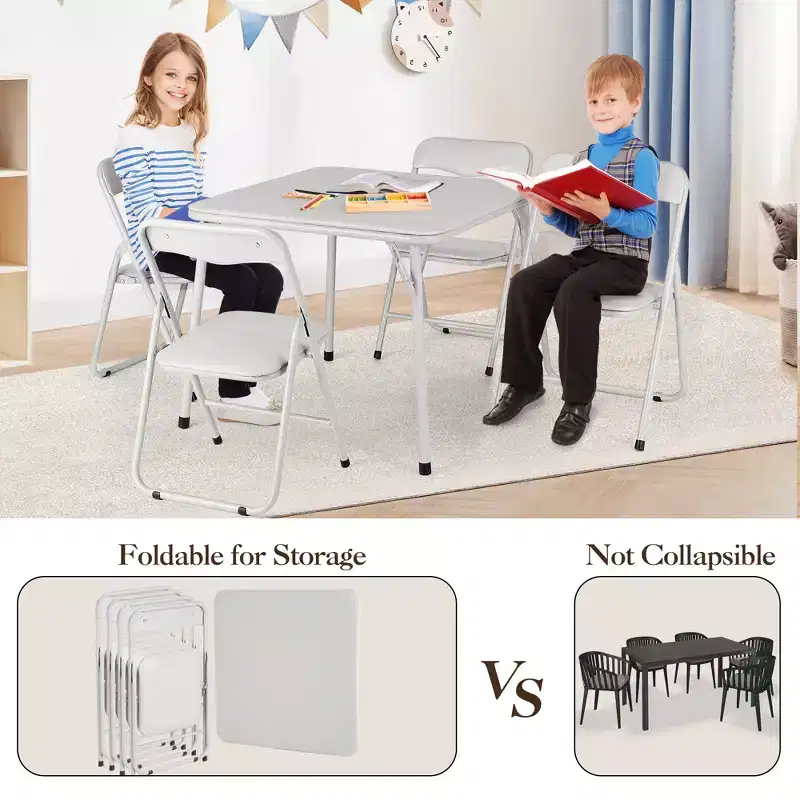 Children's folding table and chair set, cushioned, portable metal frame, can be used for children to eat, read, and playone table and two chairs