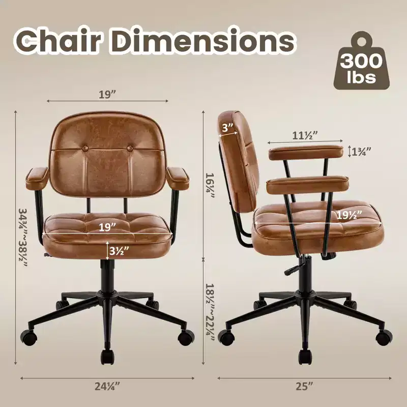 Home Office Chair with Padded Armrest, Mid Back Adjustable Height Rolling Swivel Executive Compact Task Chairs