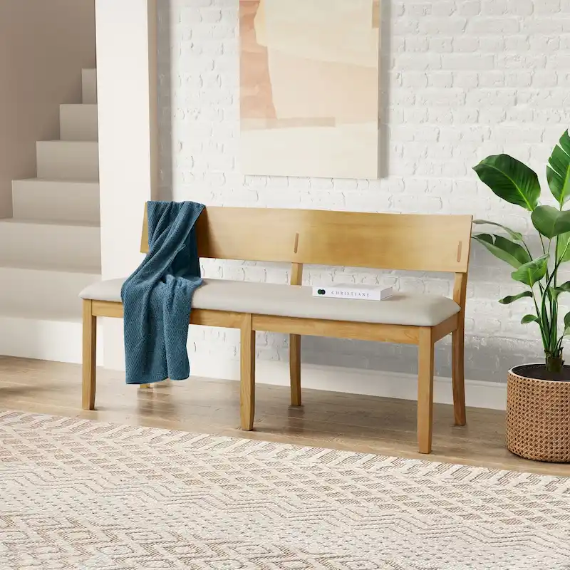 Wood Dining Bench with Cushioned Seat