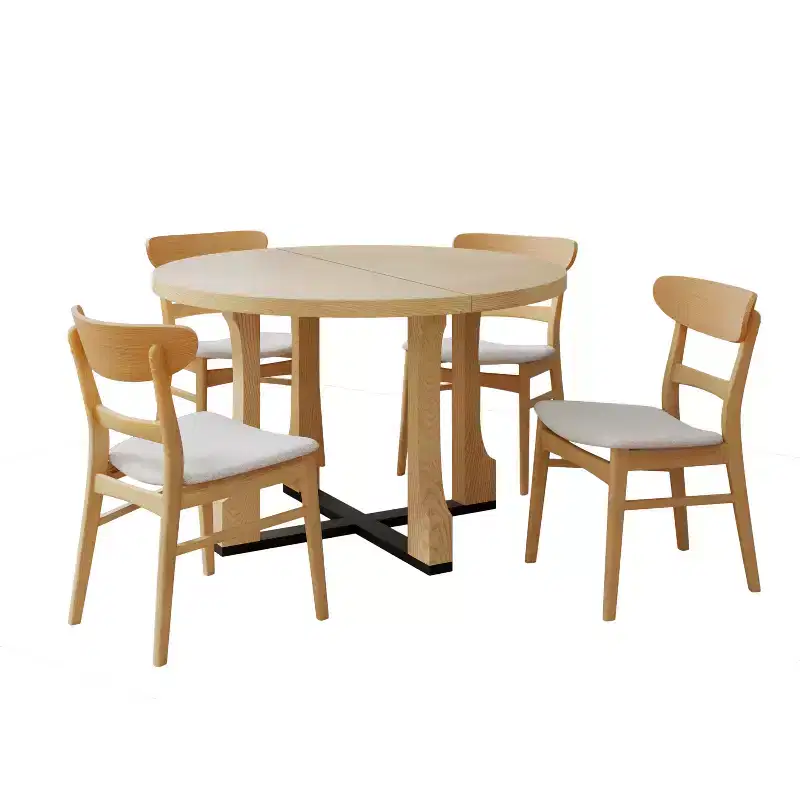 Christopher Knight Home Dara Modern 5 Piece Rubberwood Dining Set with Round Table and Upholstered Chairs