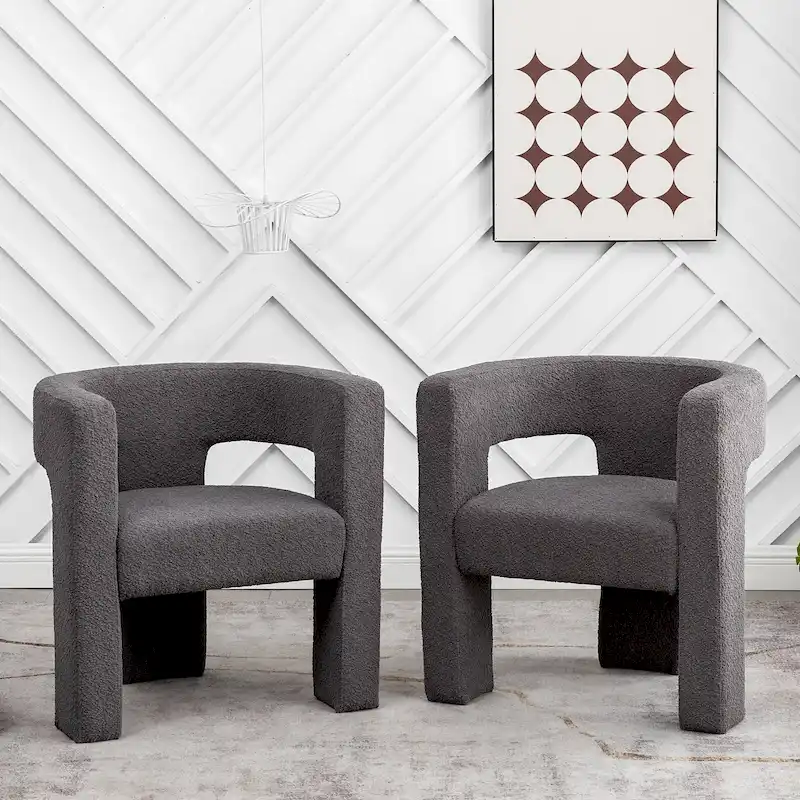 KINWELL 28 Wide Boucle Upholstered Square Armchair (Set of 2)