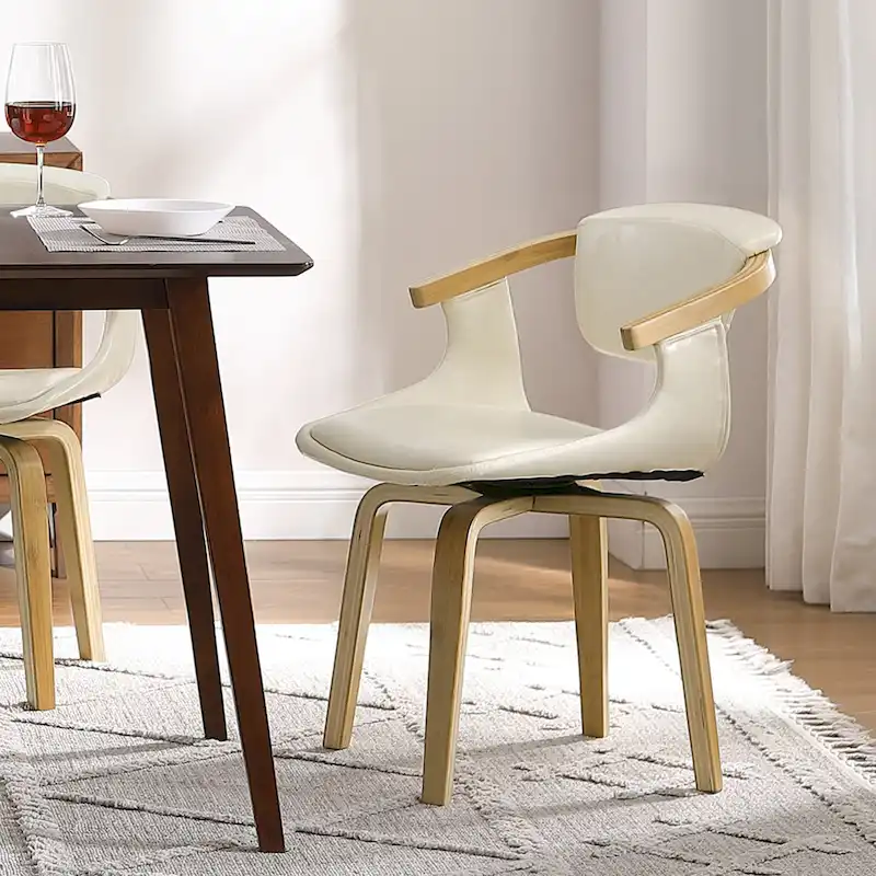 Modern Swivel Dining Chair, Upholstered Seat, 360-Degree Rotation, Mid-Century Style