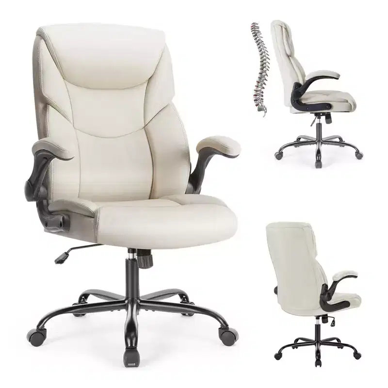 TUYOHW Ergonomic Office Chair with Adjustable Flip-up Armrest, Swivel Computer Chair with Lumbar Support and Metal Base, Criss Cross Chair for Home