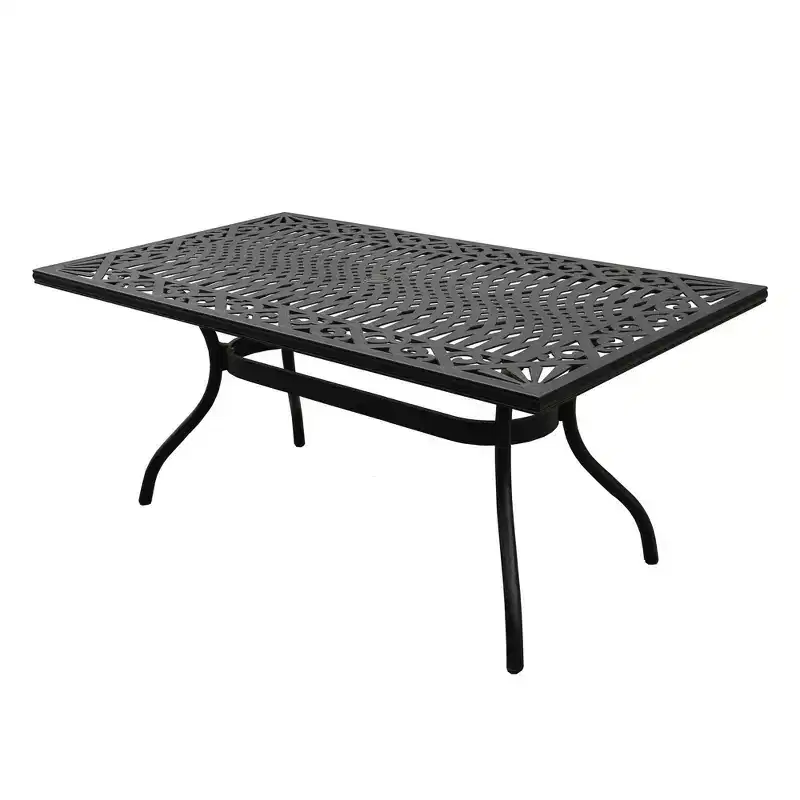 7pc Patio Dining Set with 68" Modern Ornate Outdoor Mesh Aluminum Rectangular Table & Luxury Chairs - Black - Oakland Living