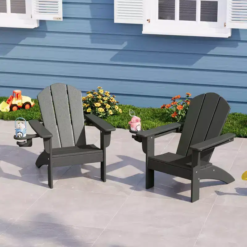 WestinTrends Malibu Kids Outdoor HDPE Plastic Adirondack Patio Chairs with Cup Holders (Set of 2)