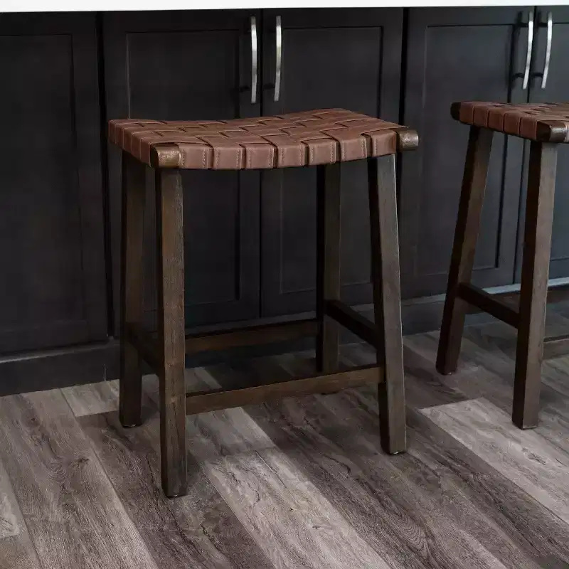 Backless Counter Stool with Faux Leather Seat - 25 Inch