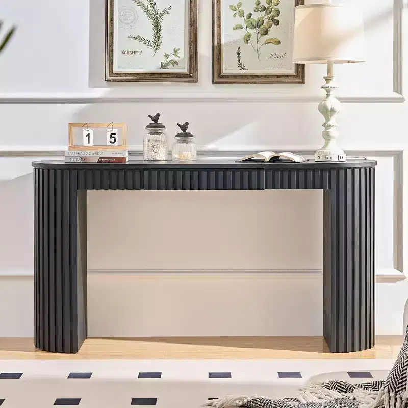 59.05IN Modern Console Table with Hidden Drawer, Accent Table with Vertical Stripe Design, Entryway Table for Living Room, Hallway