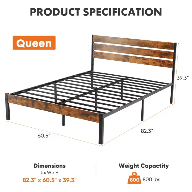 Alvantor Metal Platform Bed Frame with Headboard and Footboard 800LBS Support Wooden Slats No Box Spring Needed Storage Queen