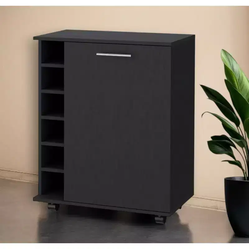 HomeRoots Black Rolling Bar Cart With Wine Storage