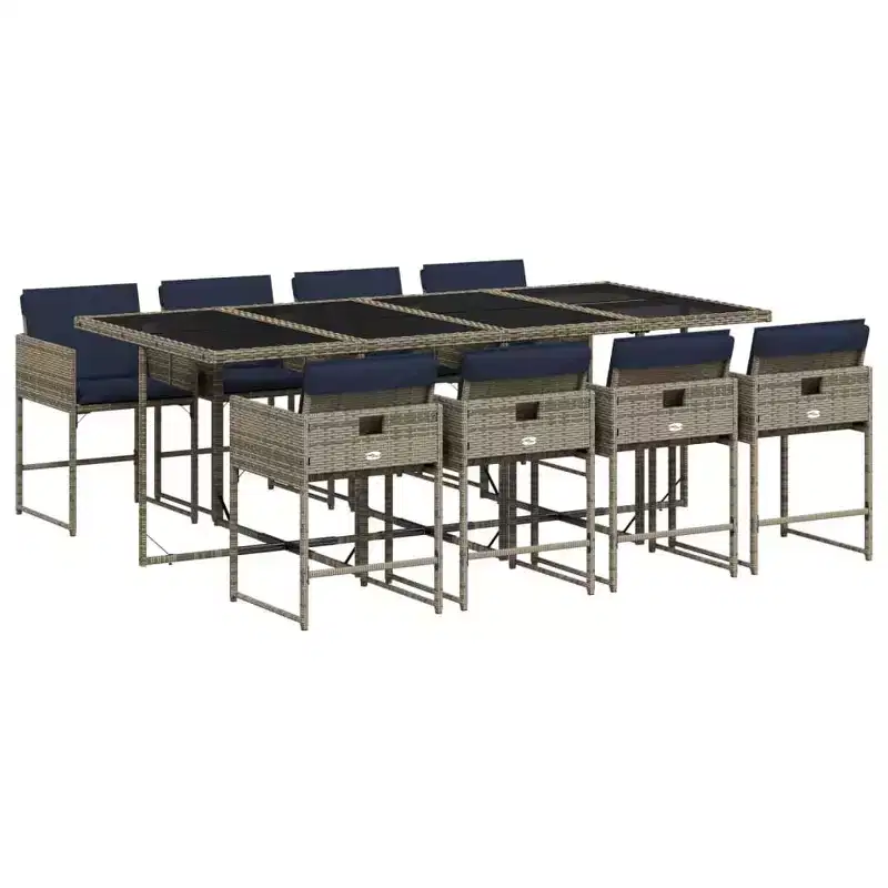 vidaXL Patio Dining Set Set of 8 Gray Poly Rattan 9 Piece Set