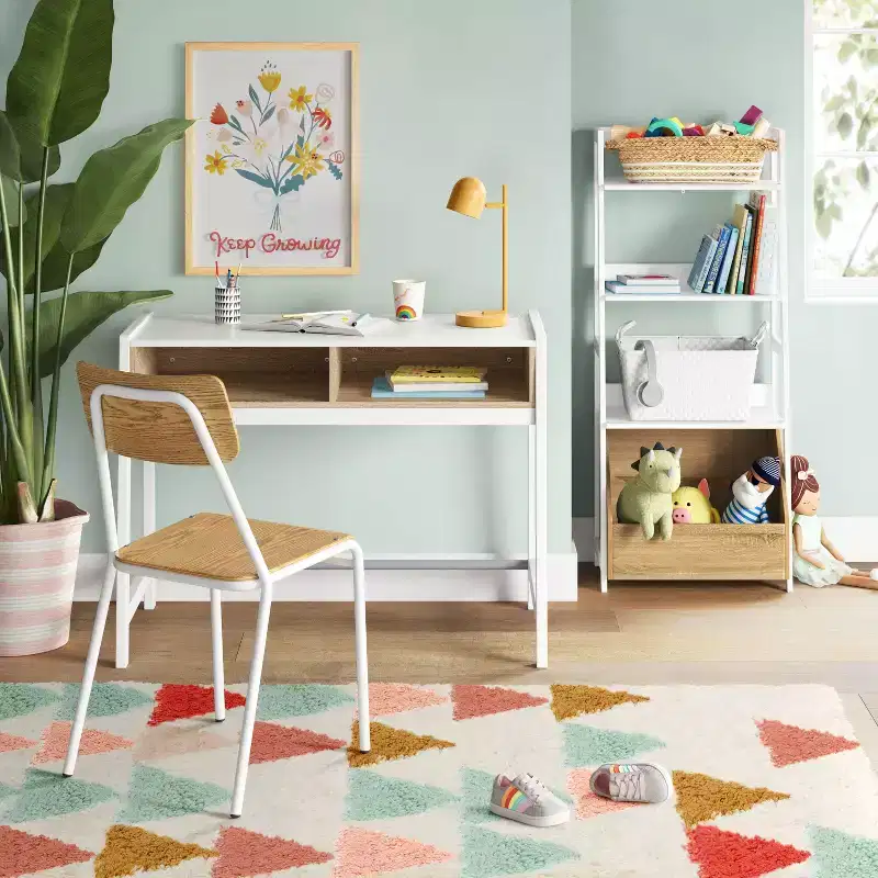 Kids' Writing Desk White 2 Open Cubbies FSC Certified