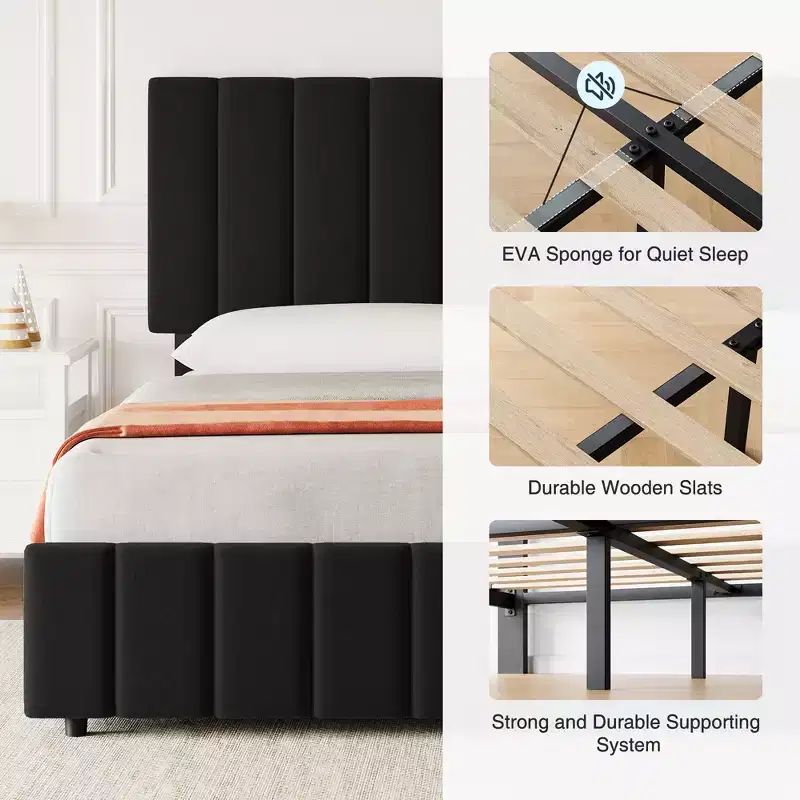 Bed Frame, Platform Storage Bed, 4 Drawers, Adjustable Headboard, Wooden Slats, Noise Free, No Box Spring Needed, Easy Assembly