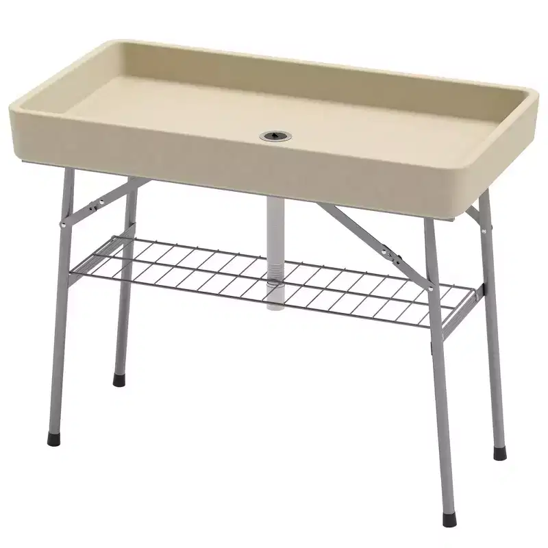 3.4ft Folding Ice Cooler Table with Drain, Fill and Chill Table Outdoor Table Cooler with Storage Shelf, Drink Cooler for Parties Picnic