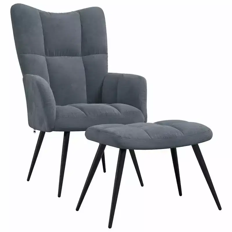 vidaXL Dark Gray Velvet Relaxing Chair with Stool - Upholstered Seating for Lounge, Living Room, Office - Modern Design with Steel Frame