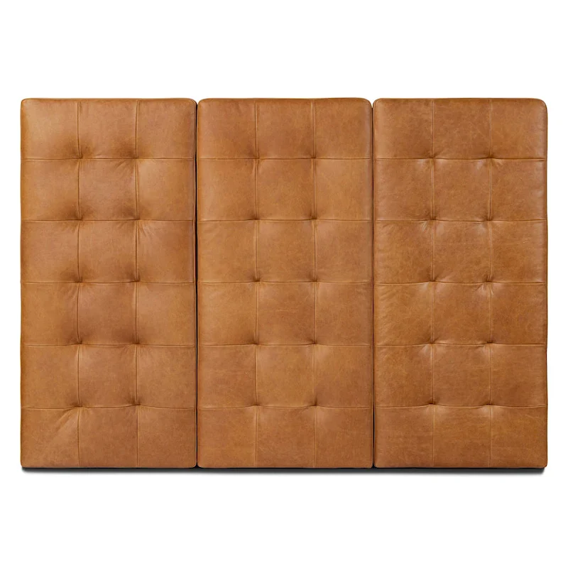 Wall-Mounted Full-Grain Italian Leather Tufted Headboard | 3 Panels | King & Queen | Saddle Tan
