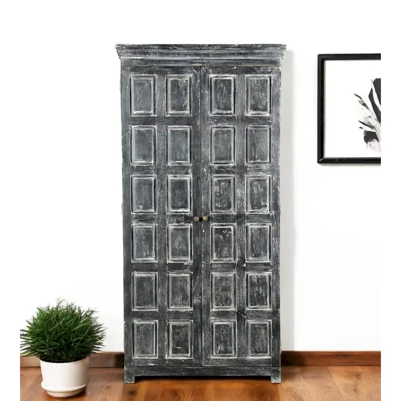 HomeRoots 72 Dark Gray Solid Wood Pantry Or Storage Closet - 36' X '72' X '18