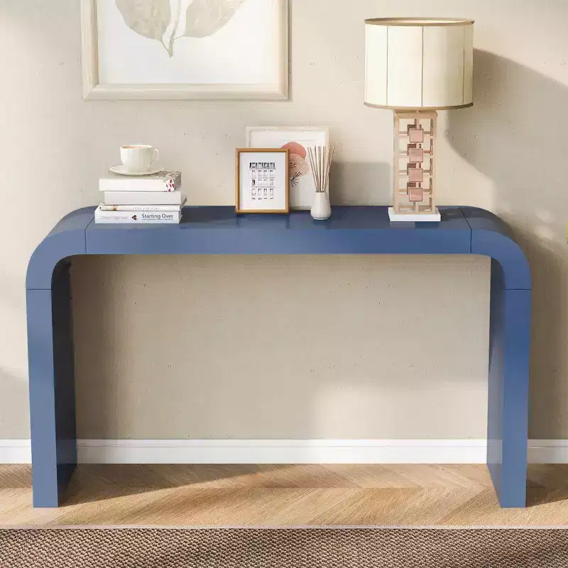 55.1W Minimalist Console Table with American Design, Elegant Narrow Entryway Table, Acacia Veneer Sofa Table Console Tables - ModernLuxe