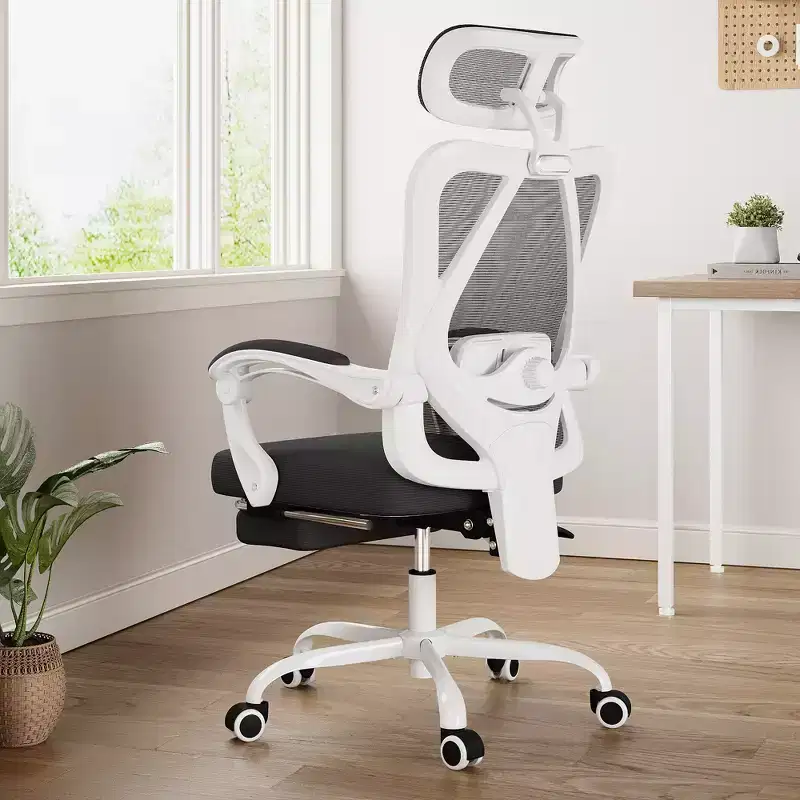 MAYEERTY Ergonomic Mesh Office Chair - With Headrest, Lumbar Support & Footrest for Home Office & Study (White)