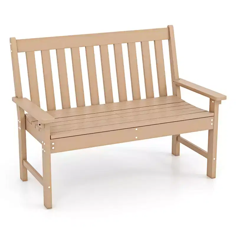 Costway Garden Bench All-Weather HDPE 2-Person Outdoor Bench for Front Porch Backyard Black/White/Gray/Beige