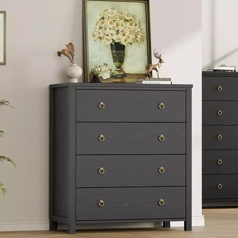 Rattan Dresser for Bedroom,Chest of Dressers 37 Tall Dresser for Closet with 4 Rattan Drawers Chest with Clothes Storage Cabinet,for Bedroom