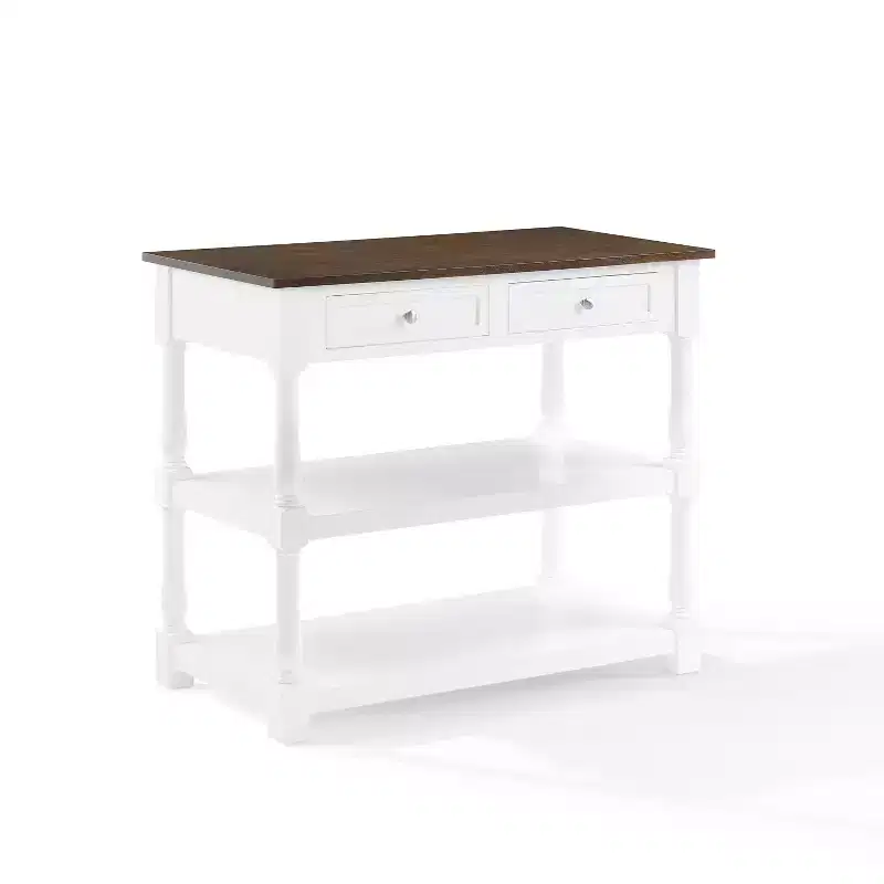 Wood Top Kitchen Island with Storage Drawers and Open Shelves