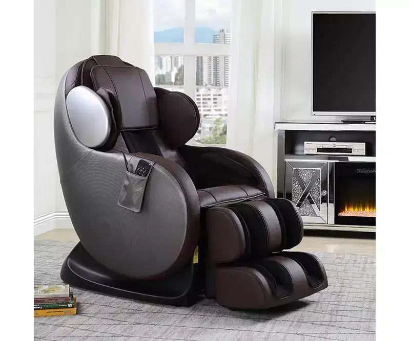 57" Pacari PU Massage Power Recliner Chair Chocolate - Acme Furniture: Luxury Faux Leather, USB Port, Metal Frame