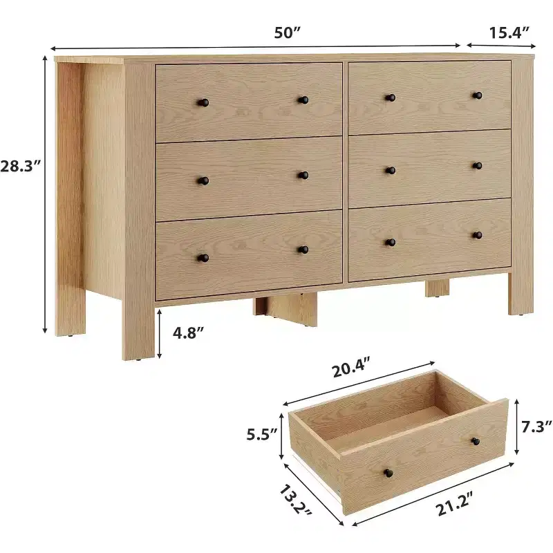 6-Drawer Wide Dresser with Storage