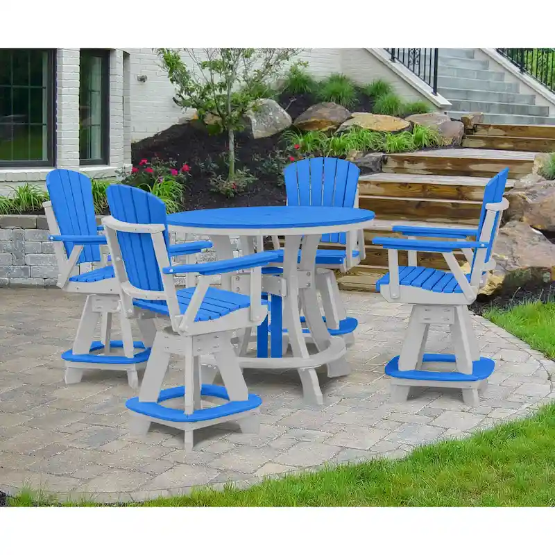 OS Home and Office Five Piece Round Counter Height Dining Set in Blue on a White Base
