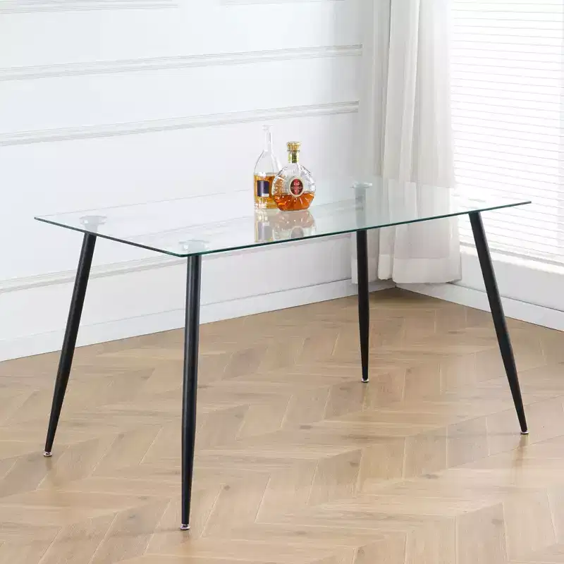 Rectangle Dining Table with Tempered Glass and Metal Legs Modern Dining Table for Dining Room