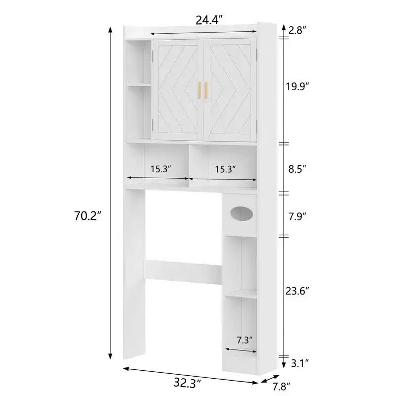 VECELO Over The Toilet Storage Cabinet, Storage Cabinet with Door & Toilet Paper Holder Stand, Space-Saving Toilet Rack, White