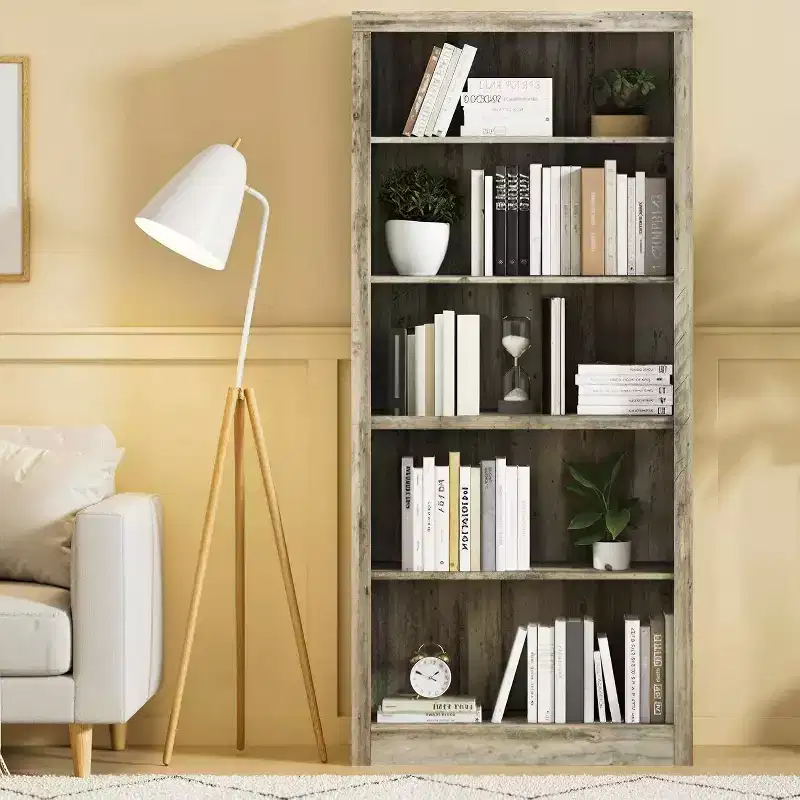 71 Tall 5-Tier Bookcase - Swedish Oak Bookshelf, Open Storage for Living Room & Office