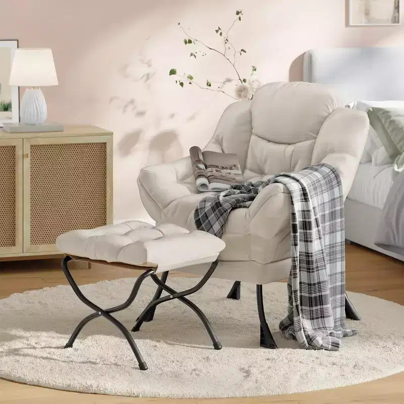 Lazy Chair with Ottoman, Lazy boy Chairs Armchair Accent Comfy Modern with Side Pocket, Folding Footrest Stool Set