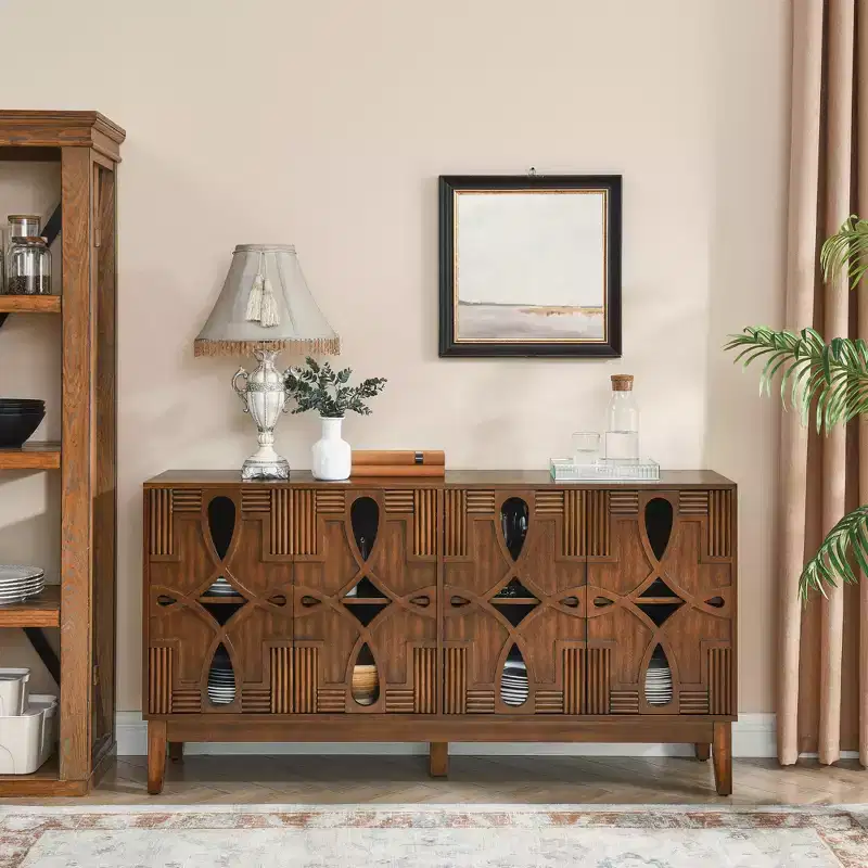 Buffet Sideboard Table, Console Storage Cabinet with 4 Doors & Adjustable Shelves, Sideboard Buffet Cabinet for Kitchen Entryway