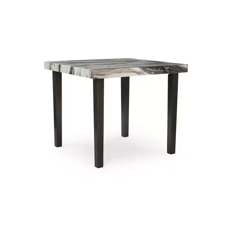 Square Counter Height Dining Table - Dark Brown & Beige Faux Marble Top, Seats 4