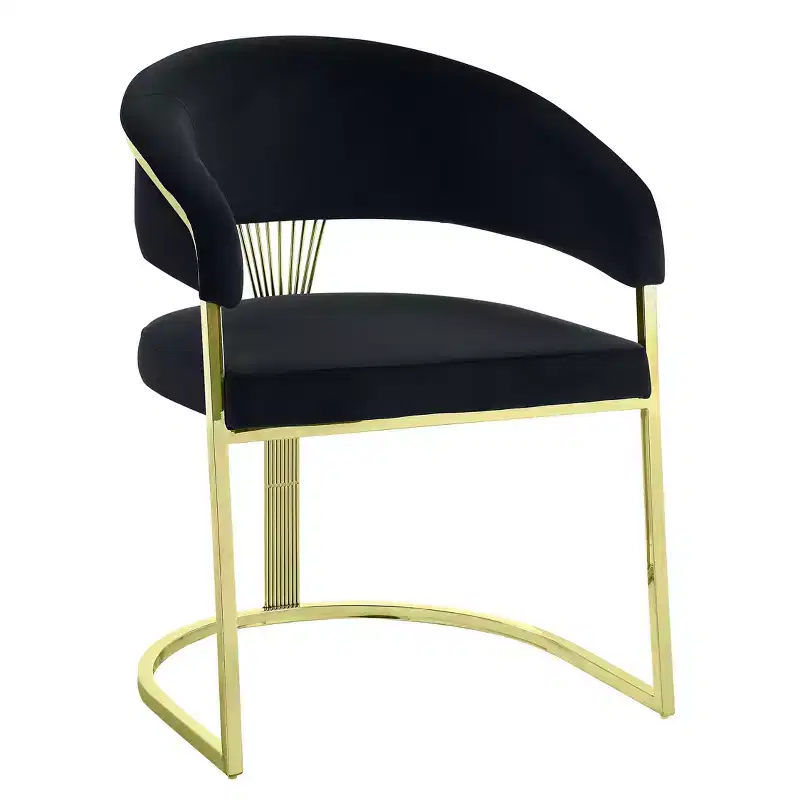 HomeRoots Black and Gold Upholstered Velvet Partially Open Back Dining Side Chair