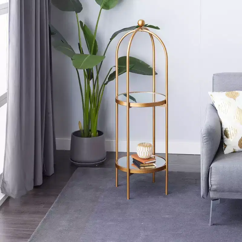 Glam Metal Shelving Unit Gold, Luxury 2-Tier Bookcase, No Assembly Required