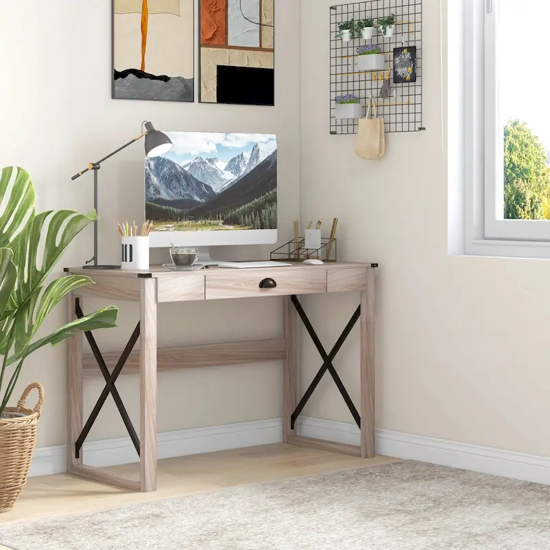 Compact Writing Desk with Storage Drawer for Home Office or Bedroom